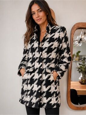 Robell Black and White Houndstooth Coat
